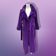 Load image into Gallery viewer, Vintage 70’s Calvin Klein Violet Royal Purple Velvet Full Length Coat Trench Coat Spy Coat