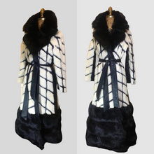 Load image into Gallery viewer, Women&#39;s Vintage Coat 60s Mink Fox Fur Mosaic Geometric Leather White Black Ultimate Luxury Three Tier Zip Off Coat Princess Mod S/M