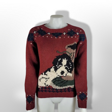 Load image into Gallery viewer, Vintage 100% Wool Woolrich Woman Puppy Dog Duck Boot Red Wool Holiday Sweater