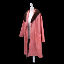 Load image into Gallery viewer, 70’s 80’s Pink Leather and Mink Collar Convertible Duster Coat