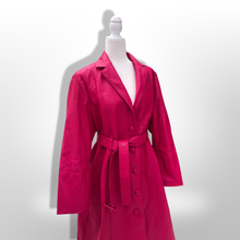 Load image into Gallery viewer, Vibrant Pink Leather and Fox Fur Trench Fit and Flare Pinup Coat