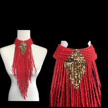 Load image into Gallery viewer, Beaded Bib Necklace in Salmon Orange/Pink Gold Color