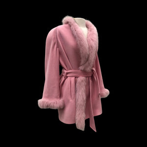 Bill Blass Vintage Pink Wool and Fox Fur Wrap Coat Soft