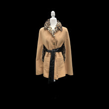 Load image into Gallery viewer, Vintage 60’s Cape Poncho Reversible Wool camel and Faux Leopard Jaguar Print Double Pocket and Buttons