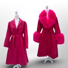 Load image into Gallery viewer, Vibrant Pink Leather and Fox Fur Trench Fit and Flare Pinup Coat