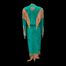 Load image into Gallery viewer, Women’s Western Turquoise Blue Suede Set Jacket and Skirt Genuine Suede and Hand Beaded SouthWestern Native Inspired Cowgirl
