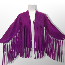 Load image into Gallery viewer, Authentic 70’s Magenta Purple Pink Suede Long Fringe Beaded Jacket Coat Boho Bohemian Hippy Chic