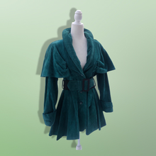 Load image into Gallery viewer, 80’s 90’s Green Suede Cape Coat Jacket Belted and Skirted