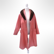 Load image into Gallery viewer, 70’s 80’s Pink Leather and Mink Collar Convertible Duster Coat