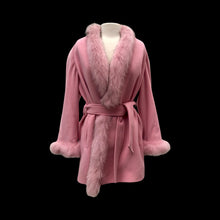 Load image into Gallery viewer, Bill Blass Vintage Pink Wool and Fox Fur Wrap Coat Soft