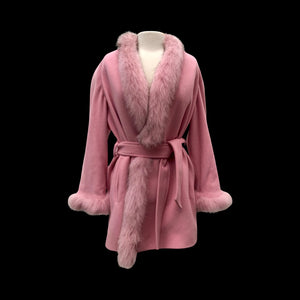 Bill Blass Vintage Pink Wool and Fox Fur Wrap Coat Soft