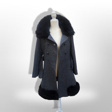Load image into Gallery viewer, 60’s Vintage Black Wool Coat Fur Trim Sewn in Matching Belt