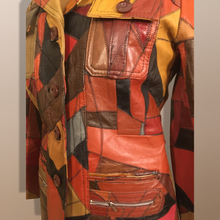 Load image into Gallery viewer, 70’s Vintage Patchwork Leather Jacket 38” Bust Boho Hippy Chic Short Leather Trench