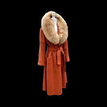 Load image into Gallery viewer, 70’s Vintage Wrap Coat in Fall Autumnal Orange Fit and Flare Princess Wool and Shearling