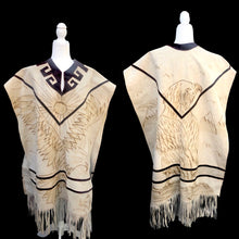 Load image into Gallery viewer, 70’s Suede Eagle Rising Phoenix Sun Poncho Serape Carved Suede Fringe Native Unisex One Size Fits All One of a Kind