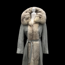 Load image into Gallery viewer, Vintage 60’s 70’s Blue Gray Leather and Norwegian Fox Fur Tuxedo Coat