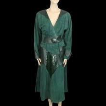 Load image into Gallery viewer, Vintage 80’s 90’s Italian Women’s Suit in Green Suede Lamb Leather Genuine Snakeskin Couture