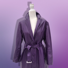 Load image into Gallery viewer, Purple Lamb Leather and Fox Fur Trench Fit and Flare Coat