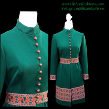 Load image into Gallery viewer, 60’s Green Embroidered Button Down Coat Dress