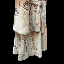 Load image into Gallery viewer, Embroidered Mocha Cream Colored Ombré Sheared Fur Beaver Princess Coat with Crystal Accents Full Skirt and Flared Bell Sleeves Wearable Work of Art One of A Kind