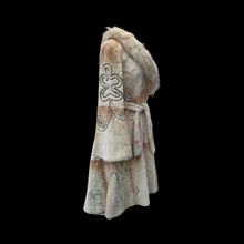 Load image into Gallery viewer, Embroidered Mocha Cream Colored Ombré Sheared Fur Beaver Princess Coat with Crystal Accents Full Skirt and Flared Bell Sleeves Wearable Work of Art One of A Kind