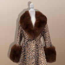 Load image into Gallery viewer, Leopard Print Leather and Fox Fur Trench Fit and Flare Coat