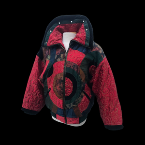 Vintage 80’s 90’s Neiman Marcus Puffer Real Down Feather Filled Mixed Media Red Nylon Tooled Leather and Velvet Chubby Coat Apres Ski