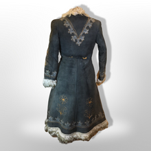 Load image into Gallery viewer, 70’s Embroidered Shearling Blue Suede Coat Boho Penny Lane Hippy Chic