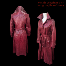 Load image into Gallery viewer, 70’s Vintage Leather Trenchcoat Spy Lamb Leather Bergundy Oxblood Color Super Soft
