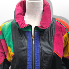 Load image into Gallery viewer, 80’s 90’s Leather ColorBlock Glam Jacket Motorcycle Style Arsenio Hall Punky Brewster Saved by the Bell Nostalgia