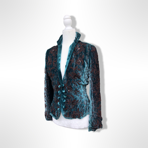 Beaded Teal Blue Vintage Velvet Jacket Blazer