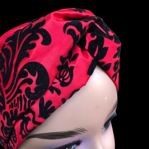 Red Headband Satin and Velvet Brocade Turban Extra wide headband