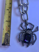 Load image into Gallery viewer, Purple Spider Necklace and Bracelet Set Rhinestone Glass Metal Betsey Johnson Halloween Insect Bug Love