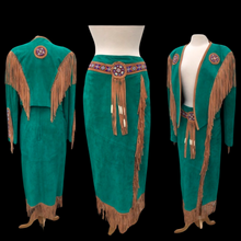 Load image into Gallery viewer, Women’s Western Turquoise Blue Suede Set Jacket and Skirt Genuine Suede and Hand Beaded SouthWestern Native Inspired Cowgirl