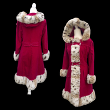 Load image into Gallery viewer, Vintage 70’s Coat Red Princess Spotted Faux Fur Hooded Christmas Holiday Winter Princess