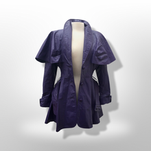 Load image into Gallery viewer, RARE Vintage Women&#39;s Coat- 70s 80s Purple Violet Leather Trench Dress Coat Jacket Studio 54 Fit Flare Spy Length 3/4 Princess Price: