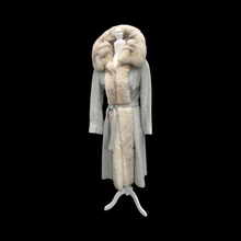 Load image into Gallery viewer, Vintage 60’s 70’s Blue Gray Leather and Norwegian Fox Fur Tuxedo Coat