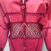 Load image into Gallery viewer, Brand New Deadstock Vintage 90’s Pink Leather Magenta Lace Duster Coat