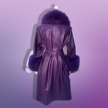 Load image into Gallery viewer, Purple Lamb Leather and Fox Fur Trench Fit and Flare Coat