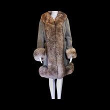 Load image into Gallery viewer, 70S Penny Lane Tuxedo Coat Hat Set Grey Suede Sheep Shearling Lamb Almost Famous Afghan Fall Winter 70s Coat Hippy Princess Russian S/M/L