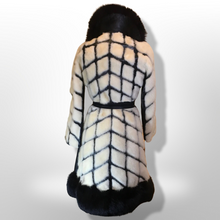 Load image into Gallery viewer, Women&#39;s Vintage Coat 60s Mink Fox Fur Mosaic Geometric Leather White Black Ultimate Luxury Three Tier Zip Off Coat Princess Mod S/M