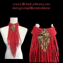 Load image into Gallery viewer, Beaded Bib Necklace in Salmon Orange/Pink Gold Color