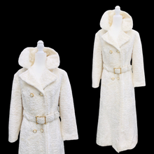 Load image into Gallery viewer, Vintage Robert Meshekoff Faux Persian Lamb Astrakhan White Belted Full Length Double Breasted Coat