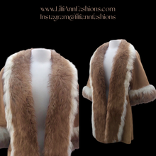 Load image into Gallery viewer, Vintage Camel Suede Tan Duster Coat with Genuine Fur Tuxedo and Cuffs in Natural Color
