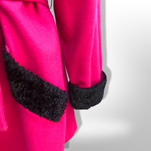Load image into Gallery viewer, Vintage Wool Magenta Pink Wool Black Trim Wrap Coat