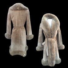 Load image into Gallery viewer, Women's Vintage Coat- 70s Suede Shearling Princess Fluffy Penny Lane Russian Princess Fit and Flare Coat Boho Chic Hippy afghan