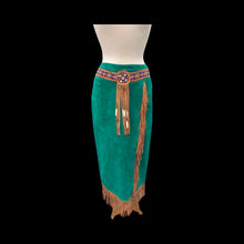 Load image into Gallery viewer, Women’s Western Turquoise Blue Suede Set Jacket and Skirt Genuine Suede and Hand Beaded SouthWestern Native Inspired Cowgirl