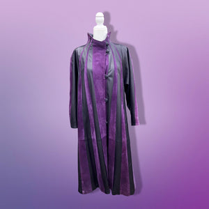 80’s 90’s Purple Lamb Suede and Leather Made In Italy Coat Striped A-Line Flexible Size Loose Fit