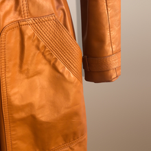 Load image into Gallery viewer, 70’s Vintage Two Piece with Removable Vest with Coat Leather Caramel Colored Trench Spy Coat Belted