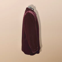 Load image into Gallery viewer, Vintage Red Wine Bergundy 80’s Does 40’s Puff Sleeve Coat Faux Fur with Leather Intarsia Glam Old Hollywood Glamour Vegan
